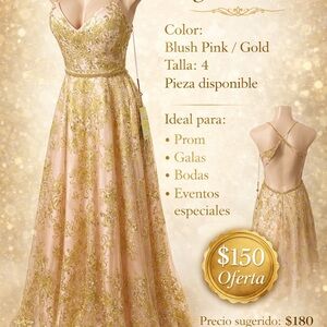 PromGirl Blush Pink and Gold V-Neck Prom Gown
